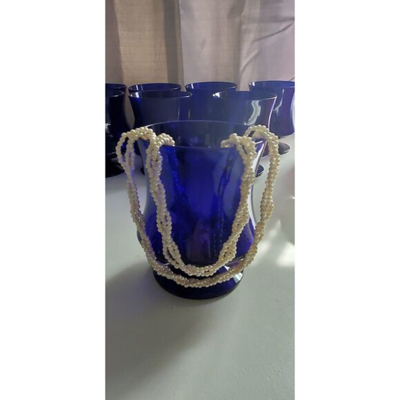 Seneca Glass co. "Fashionables" Cobalt Blue Optic Elegant Footed Water Glasses 8 - Picture 6 of 6